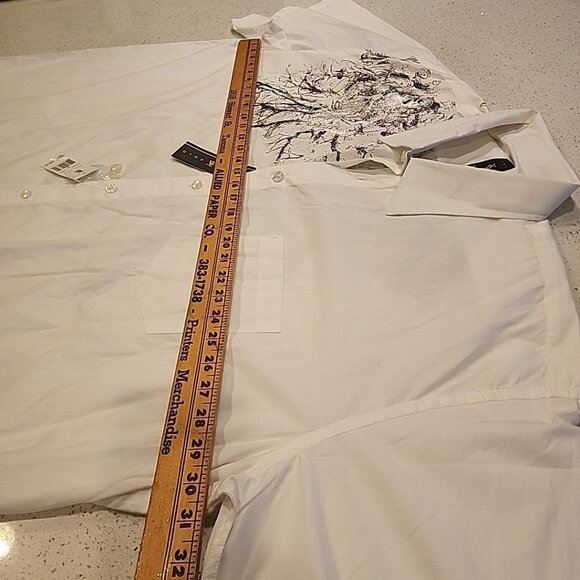 NWT Kani Gold Men's White Graphic Cross Button Front Shirt 4X Short Sleeve - Picture 8 of 8